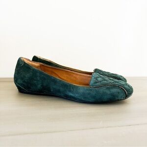 Clarks Indigo Dark Green Suede Leather Quilted Slip on Loafer Flats sz 6M